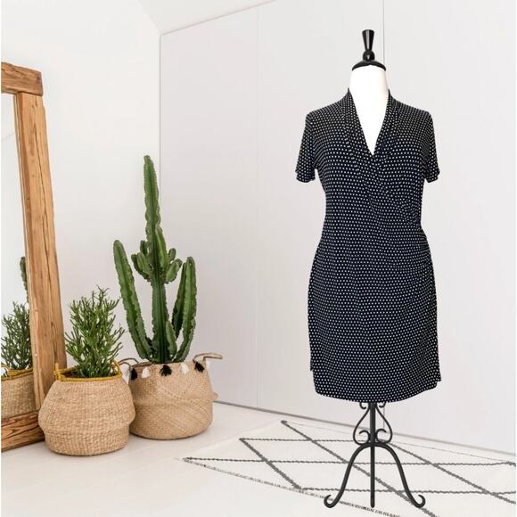 Norma Kamali Baby Dot Faux Wrap Dress Black White Polka Dot Size Large - Picture 8 of 8
